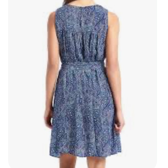 GAP Pretty Blue Short Paisley Shirred  Swing Dress with pockets and attach belt - Picture 2 of 10